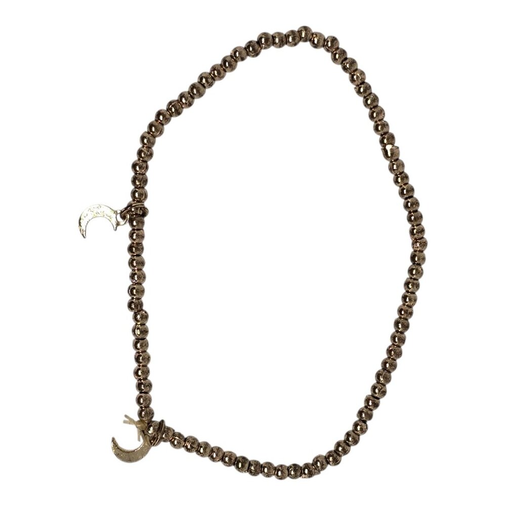 Gold Tone Beaded Stretch‎ Bracelet Crescent Moon Charm Celestial Boho Jewelry